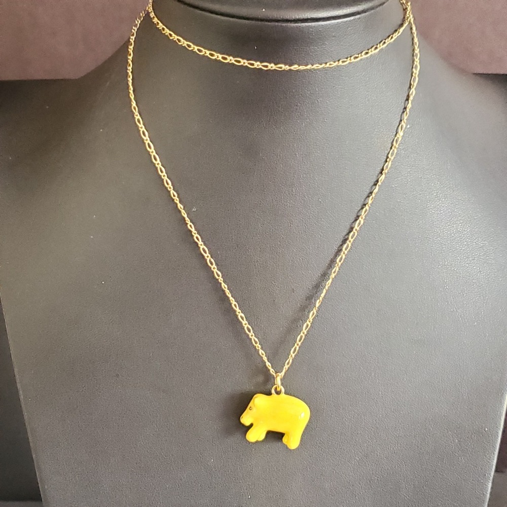 J Crew Yellow Enamel Hippo Charm Gold Tone Chain Necklace Animal Jewelry